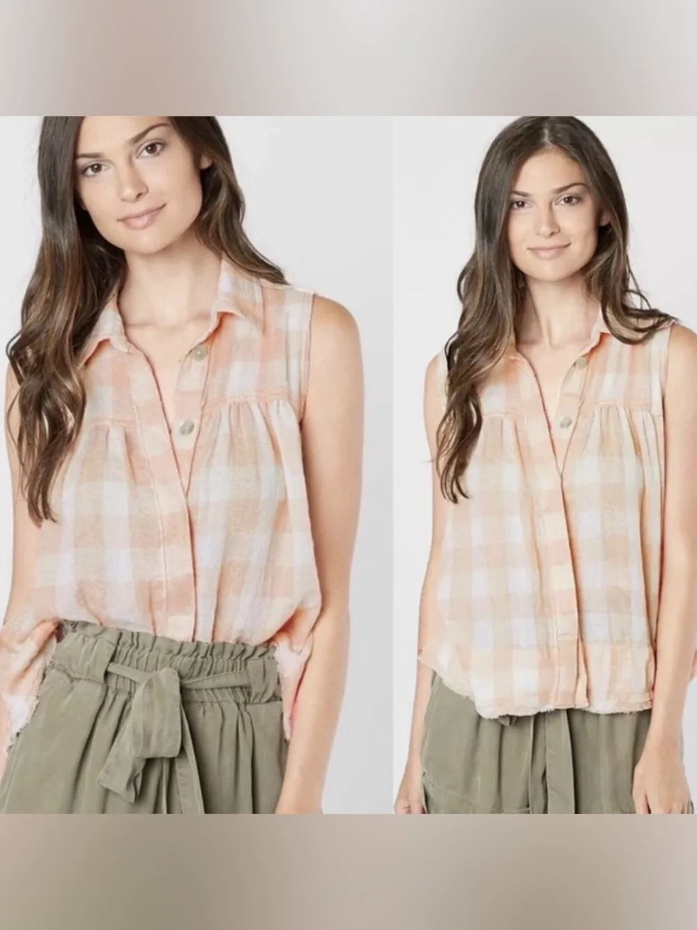Free People Pink Plaid Hey There Sunrise Button Front Shirt Size S